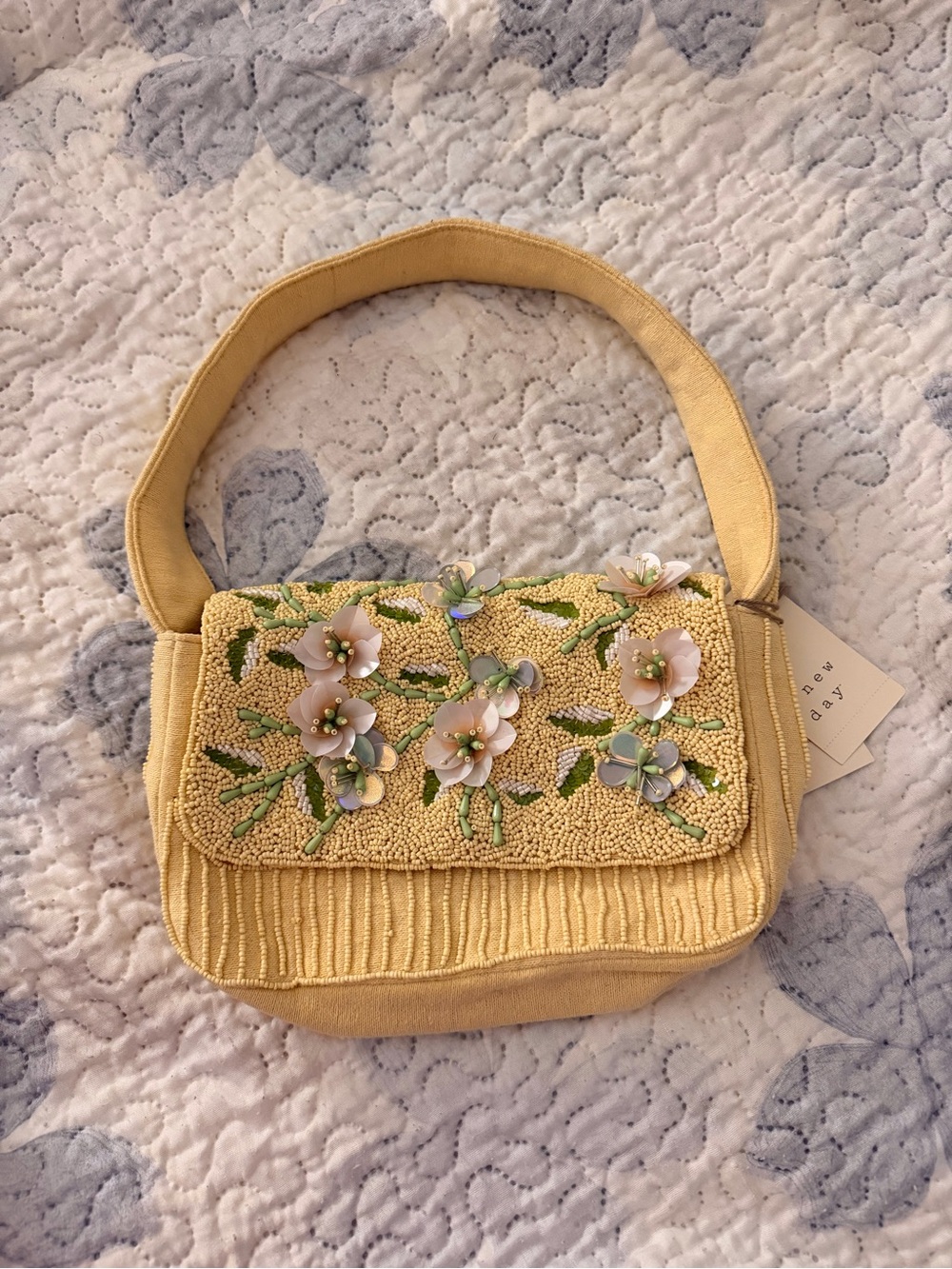 Yellow Floral Beaded Shoulder Bag